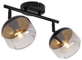 Дизайнерски прожектор черен със злато и опушено стъкло 2-светлина - Kyan