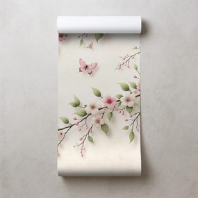 Фототапет – Нежни розови цветя и пеперуди