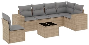 3254976 vidaXL Градински диван с възглавници, 7 части, бежов полиратан