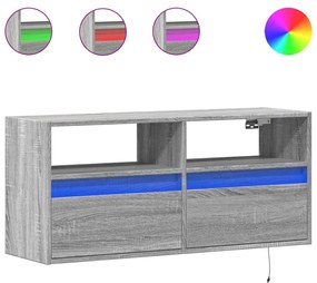 852339 vidaXL Стенен ТВ шкаф с LED осветление, сив сонома, 100x31x45 см