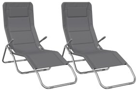 360171 vidaXL Сгъваеми шезлонги 2 бр сив текстилен и боядисана стомана