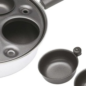 Тиган за яйца бенедикт KitchenCraft KCPOACH4, 21 см, 5 л, Капак, 4 сваляеми форми, Функция дълбок тиган, Индукция, Инокс/сребрист