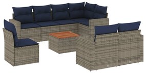 3256551 vidaXL Градински диван с възглавници, 9 части, полиратан, сив