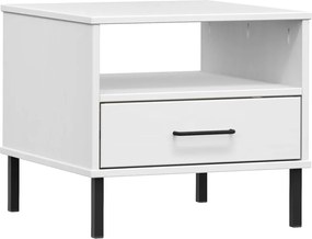 351032 vidaXL Нощна масичка с метални крака бяла бор масив OSLO