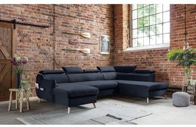 Тъмносин кадифен U-образен ъглов диван (десен ъгъл) Sweet Harmony - Miuform