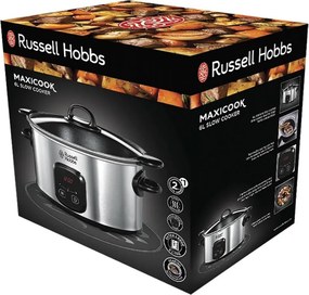 Уред за бавно готвене Russell Hobbs MaxiCook 22750-56, 200 W, 6 l,  3 температурни настройки, Таймер, Подвижна тенджера, Сребрист/черен