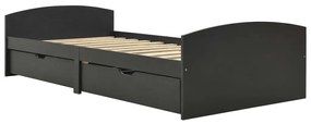 322158 vidaXL Рамка за легло с 2 чекмеджета сива бор масив 90x200 см