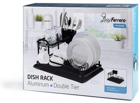 Сушилник за съдове Luigi Ferrero FR-4028AD, 43x38.5x22 см, 2 нива, Тава за отцеждане, Неплъзгащ се, Стойки, Черен