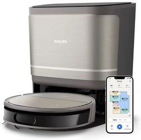 Прахосмукачка робот Philips Series 9000 XU9100/10, 6500 mAh, 8000 Pa, WiFi, LiDAR, PowerCyclone, EPA 11, Сухо/мокро почистване, Бронз/златист