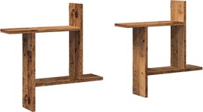 853261 vidaXL Стенни рафтове, 2 бр, старо дърво, 50x12x50 см, инженерно дърво