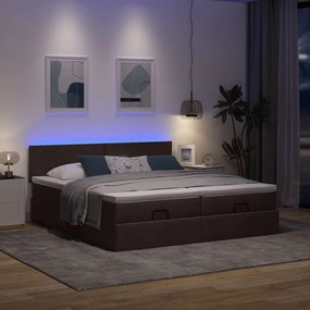 3312818 vidaXL Османска легло с матраци и LED, тъмнокафяво, 160x200 см, плат