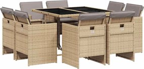 3210660 vidaXL Градински комплект с възглавници 9 части бежов микс полиратан