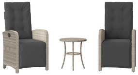 365206 vidaXL Бистро комплект с възглавници 3 части светлосив полиратан