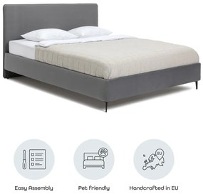 Сиво тапицирано двойно легло с включена подматрачна рамка 160x200 cm Noira Slim – Bonami Selection