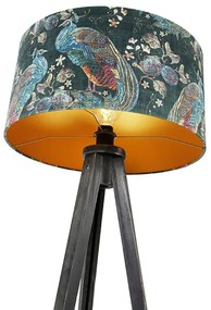 Подова лампа трипод черна с абажур паун 50 см - Tripod Classic