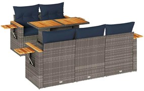 3327554 vidaXL Градински диван с възглавници, 6 части, полиратан, сив