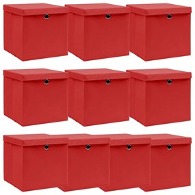 Sonata Кутии за съхранение с капаци 10 бр червени 32x32x32 см текстил