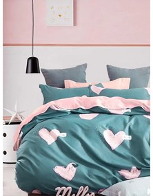 Зелено розово двойно удължено спално бельо от памук Renforcé с включен долен чаршаф 4 части 200x220 cm Beloved – Mila Home