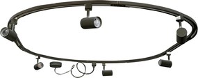 Модерна релсова система за осветление с 6 черни прожектора, 1-фазна, овална 100см - Iconic Jeana