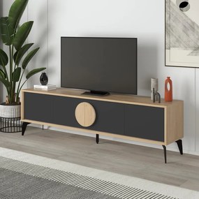ТВ стойка Gora от меламин в сапфирен дъб - копринено черен 180x35,6x51см.