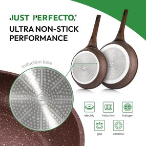 Комплект тенджери и тигани Just Perfecto JL-26, 14 ч, Отливка, Мраморно покритие, Индукция, Съд за готвене на пара, Аксесоари, Кафяв