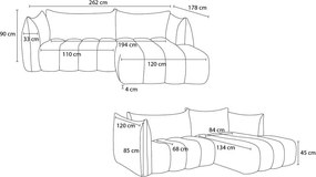 Сив ъглов диван от прежда с примки от букле (десен ъгъл) Azra – Bobochic Paris