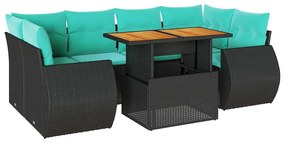 3327228 vidaXL Градински комплект диван с възглавници 7 части черен полиратан