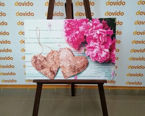Картина на платно – Божури и брезови сърца