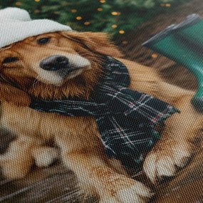 Картина на платно – Куче със зимна шапка