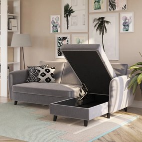 Сив кадифен сгъваем ъглов диван Perry – Støraa