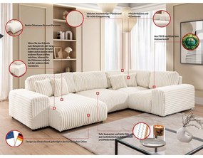 Кремав ъглов диван от рипсено кадифе (десен ъгъл/U форма) Justin – Ropez