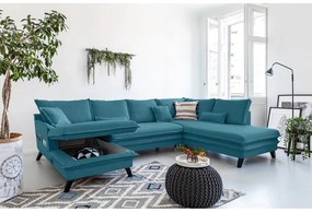 Тюркоазен U-образен разтегателен диван, десен ъгъл Charming Charlie - Miuform