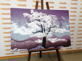 Картина на платно – Дърво залято с облаци