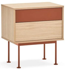 Тухленочервено нощно шкафче с дъбов фурнир Yoko - Teulat