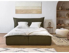 Тъмнозелено двойно легло 180x200 cm тапицирано с място за съхранение с включена подматрачна рамка Jade – Bobochic Paris