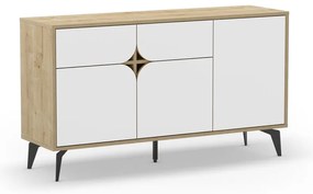 Нисък скрин с дъбов декор в бял и естествен цвят 140x79 cm Nola - Marckeric