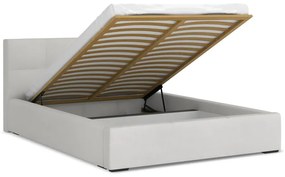 Светлосиво кадифено двойно легло 140x200 cm тапицирано с място за съхранение и включена подматрачна рамка Hiko – Makamii