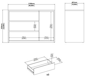 Скрин от дъбов декор в бял и естествен цвят 119x84x48 cm Next – Tvilum