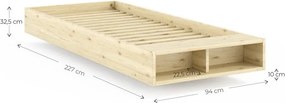 Единично легло 90x200 cm от масивен бор без табла с включена подматрачна рамка в естествен цвят Merge – Karup