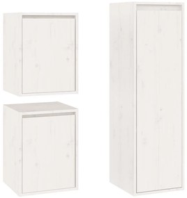 3100165 vidaXL ТВ шкафове, 3 бр, бели, бор масив