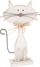Бяла дървена декорация във формата на котка Котки, височина 18 см - Dakls