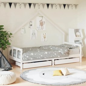 834547 vidaXL Детска рамка за легло с чекмеджета, бяла, 90x190 см, бор масив