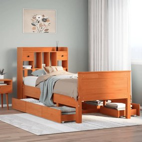 3308944 vidaXL Легло с етажерка за книги, без матрак, 90x190 см, бор масив