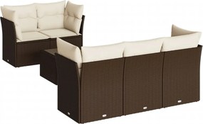 3249102 vidaXL Градински комплект с възглавници, 7 части, кафяв, полиратан