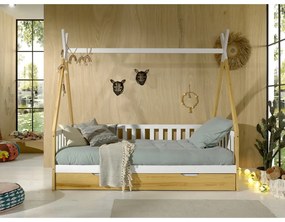 Детско легло къща от масивен бор с място за съхранение в естествен цвят 90x200 cm TIPI – Vipack