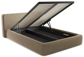 Светлокафяво двойно тапицирано легло с място за съхранение и включена подматрачна рамка 160x200 cm Kiana – Makamii