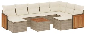 3260630 vidaXL Градински диван с възглавници, 10 части, бежов полиратан