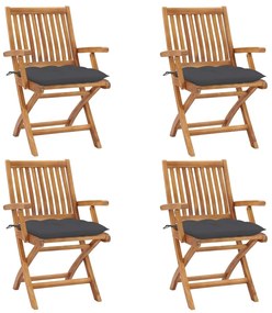 3072738 vidaXL Сгъваеми градински столове с възглавници, 4 бр, тик масив