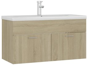 3071291 vidaXL Шкаф за баня с вградена мивка, дъб сонома, инженерно дърво