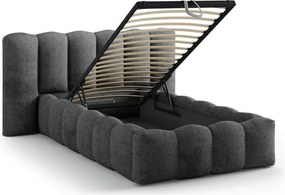 Тъмносиво единично легло 90x200 cm тапицирано с място за съхранение с включена подматрачна рамка Lupine – Micadoni